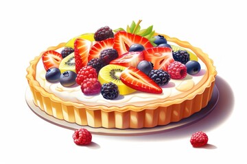 Fruit tart raspberry blueberry dessert.