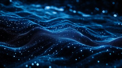 Abstract background with glowing blue waves and dot lines