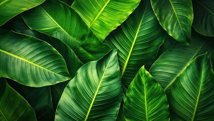 Aufkleber - Dense arrangement of lush green leaves, showcasing various shapes and textures