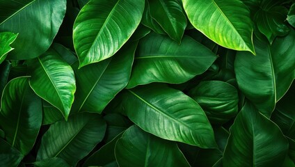 Aufkleber - Lush green leaves create a vibrant and textured background