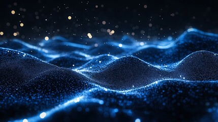 Abstract background with glowing blue waves and dot lines