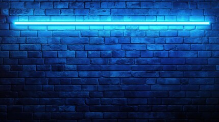 Poster - Glowing blue neon light against a textured brick wall