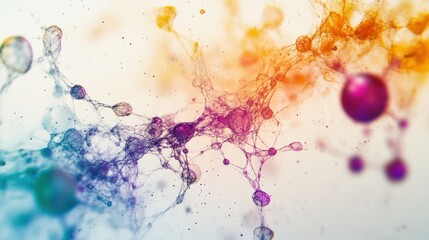 Poster - particles in vibrant colors, set against a smooth white backdrop, capturing the essence of abstract scientific