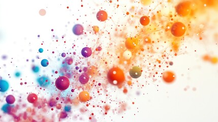 Poster - particles in vibrant colors, set against a smooth white backdrop, capturing the essence of abstract scientific