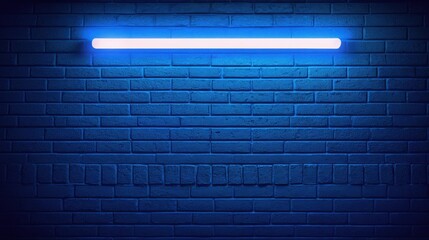 Poster - Blue neon light illuminates a textured brick wall