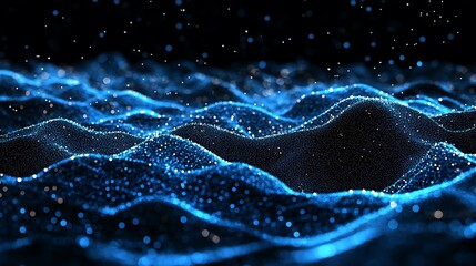 Abstract background with glowing blue waves and dot lines