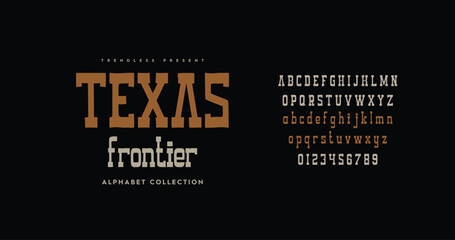 Leinwandbilder - Texas Frontier: A classic Western-inspired typeface capturing vintage charm. Perfect for bold, rustic designs. Full alphabet set. Vector illustration.