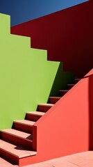 Sticker - Green stair red wall architecture staircase stairs.