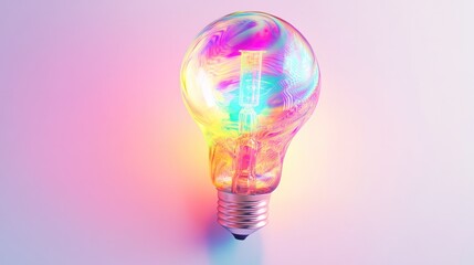 Poster - light bulb glowing in vibrant colors, showcasing intricate designs and patterns that symbolize advanced technology.
