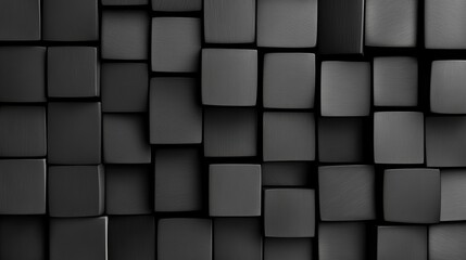 Poster - Black and white image of a wall made of black cubes. image has a monochromatic color scheme and a minimalist design. black cubes are arranged in a grid pattern, creating a sense of order and structure