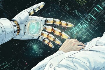 Wall Mural - AI Doctor's Hand, Digital Transformation in Healthcare