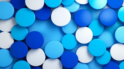 Aufkleber - blue and white background with many blue circles. the circles are of different sizes and are scatter