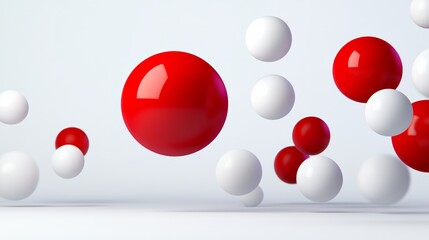 Poster - Bunch of red and white balls are flying through the air. The red balls are larger and more prominent than the white ones. The scene is dynamic and energetic, with the balls seemingly in motion