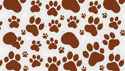 Illustration brown dog paw prints background that repeats and seamless isolated with white shades, png