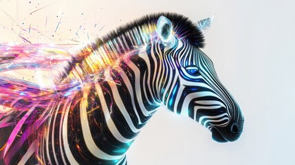 Aufkleber - zebra with a mesmerizing blend of colors spiraling across its body. the zebra's striking patterns
