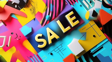 A dynamic Sales announcement featuring striking typography and colorful geometric shapes, creating an energetic visual impact that draws attention to the limited-time offer