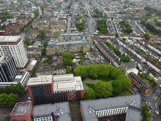 Wall Mural - Aerial View of Cardiff City Centre and Buildings at Central Downtown and Near to Ocean Bay. The Capital City of Wales and Eleventh Largest City of United Kingdom. May 28th, 2024