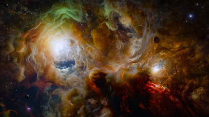 Wall Mural - nebula in outer space, planets and galaxy, 3d animation