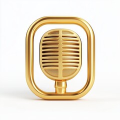 Poster - golden 3d podcast icon isolated on white background 3d illustration