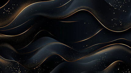 Wall Mural - luxurious abstract backgrounds featuring elegant golden line waves against a deep black background.