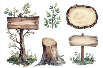 Wood Slice and sign watercolor clipart PNG. Woodland weddingWood Slice, wooden sign with old texture. Watercolor painted illustration. Tree board clipart PNG. Woodland decoration