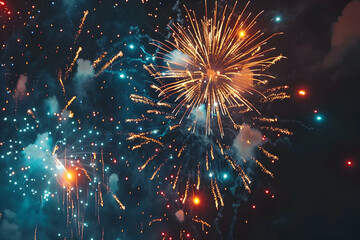 Poster - A photo of colorful fireworks lighting up the night sky, symbolizing celebration and joy during New Year's Eve