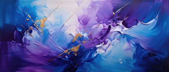 Abstract Painting with Blue, Purple, and Gold