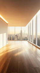 Fototapete - Empty office space in new york city illuminated by sunlight during sunset