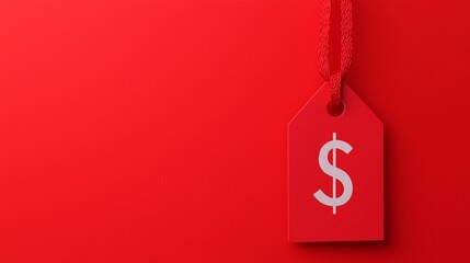 Red price tag with dollar symbol on a vibrant red background.