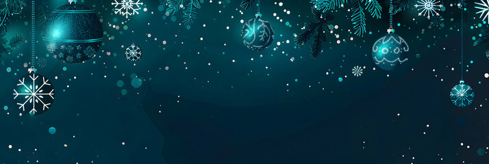 Poster - Sleek teal background with hanging ornaments and snowflakes