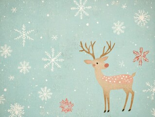 Aufkleber - A playful reindeer surrounded by whimsical snowflakes in a light blue winter background creating a cheerful holiday atmosphere