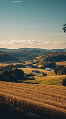 Poster - Scenic panorama of Kentucky's lush bourbon landscape under a clear sky during golden hour