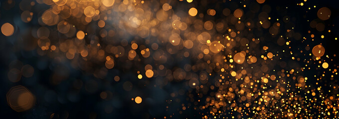 Poster - A dark background with golden bokeh lights, creating an enchanting and magical atmosphere