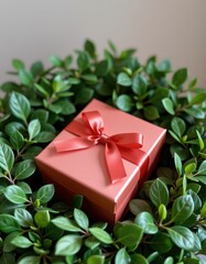 Wall Mural - red gift box with green ribbon