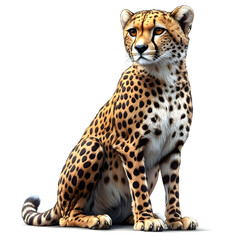 cheetah big cat sitting facing looking forward highlighted by white, png