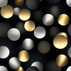 Poster - A vibrant arrangement of metallic shiny circles on a dark background showcasing unique patterns and textures
