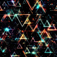 Leinwandbilder - Futuristic glowing neon triangles create a vibrant pattern resembling an abstract digital art installation