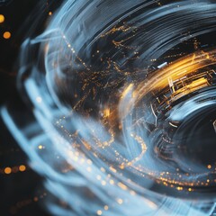 Aufkleber - A close-up view of a futuristic energy collector harnessing light particles amid a dynamic, swirling energy field