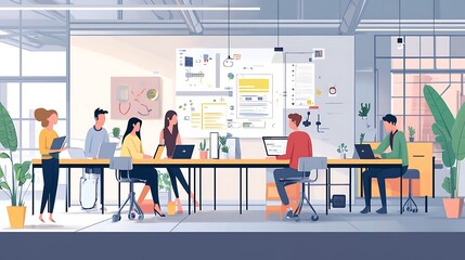 Poster - A startup team collaborating on a mobile app design in a creative office space