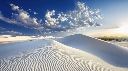 Poster - Breathtaking view of the sand dunes at White Sands National Park during sunset with dramatic clouds in the background