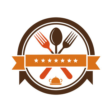 Elegant Crossed Fork and Knife Logo Plate and Napkin Design
