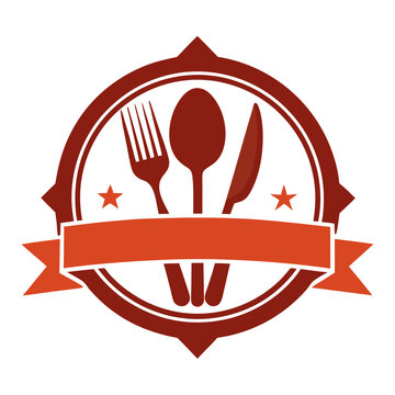 Elegant Crossed Fork and Knife Logo Plate and Napkin Design
