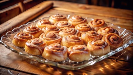 Aufkleber - A Plate of Sweet Cinnamon Rolls with a Golden Glaze, a Delightful Treat for a Sweet Tooth