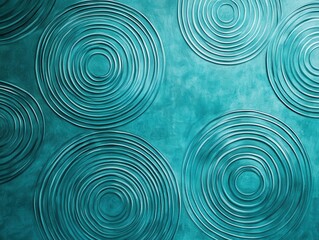 Poster - Textured turquoise backdrop featuring concentric circular patterns in a modern design, ideal for contemporary art or interior decor projects