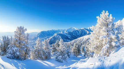 Aufkleber - A breathtaking winter panorama of the Wasatch Mountains blanketed in snow under a clear blue sky during the day