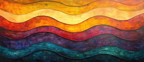 Wall Mural - A colorful painting of a wave with a blue stripe