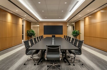 Modern Boardroom with Long Table and Leather Chairs