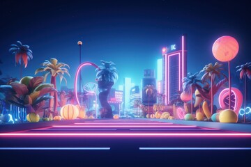 Wall Mural - neon park outdoors cartoon light.