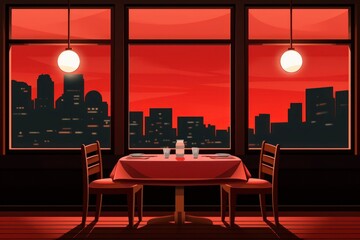 Canvas Print - Red dining architecture restaurant furniture.