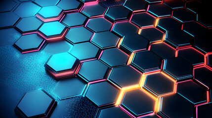 Wall Mural - Futuristic hexagonal pattern with glowing edges